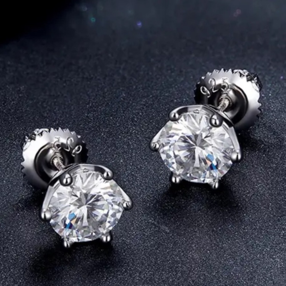 Certified 1ct. t.w. Moissanite Screw Lock Unisex Filigree Silver Stud Earrings